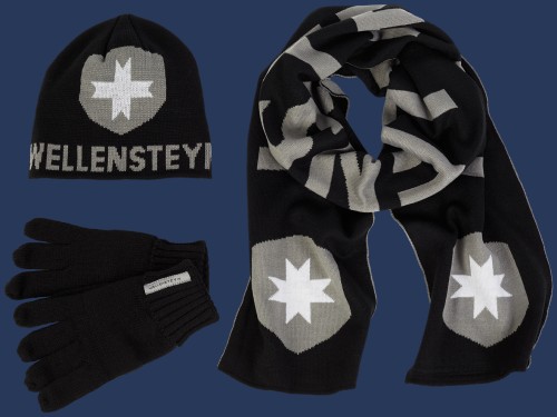 Damen Mützen Knit Hat Scarf Glove, Classicstrick, Black/Grey Winter KHSG-105-SWG-GRÖßE