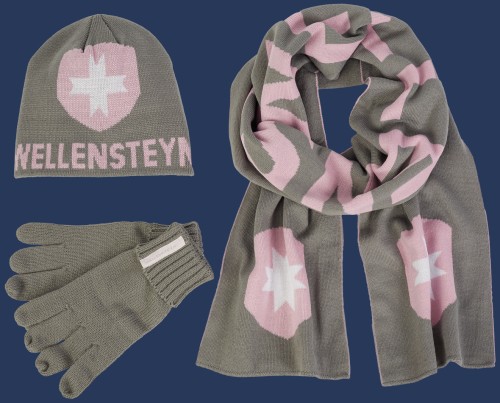 Damen Mützen Knit Hat Scarf Glove, Classicstrick, Grey/Rose Winter KHSG-105-GRR-GRÖßE